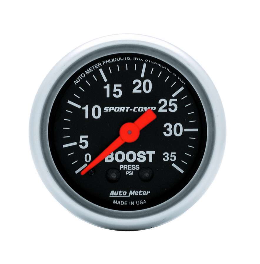 AutoMeter Boost Gauge - Sport Comp - 0-35 psi - Mechanical - Analog - 2-1/16 in Diameter - Black Face - Each
