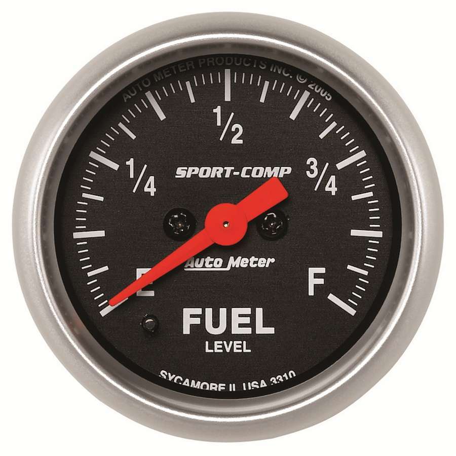 AutoMeter Fuel Level Gauge - Sport-Comp - 0-280 ohm - Electric - Analog - Full Sweep - 2-1/16 in Diameter - Programmable - Black Face - Each