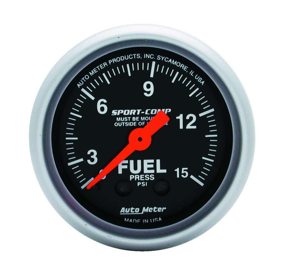 AutoMeter Fuel Pressure Gauge - Sport-Comp - 0-15 psi - Mechanical - Analog - Full Sweep - 2-1/16 in Diameter - Black Face - Each