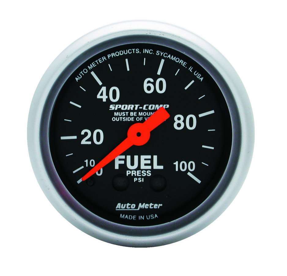 AutoMeter Fuel Pressure Gauge - Sport-Comp - 0-100 psi - Mechanical - Analog - Full Sweep - 2-1/16 in Diameter - Black Face - Each