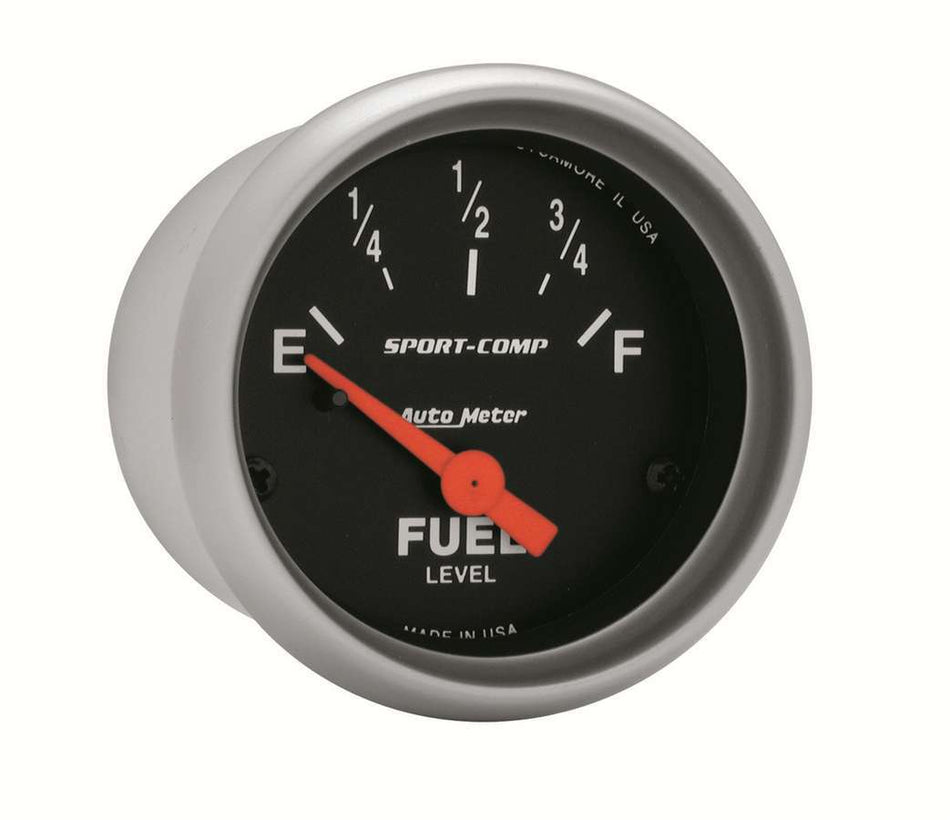 AutoMeter Fuel Level Gauge - Sport-Comp - 0-90 ohm - Electric - Analog - Short Sweep - 2-1/16 in Diameter - Black Face - Each
