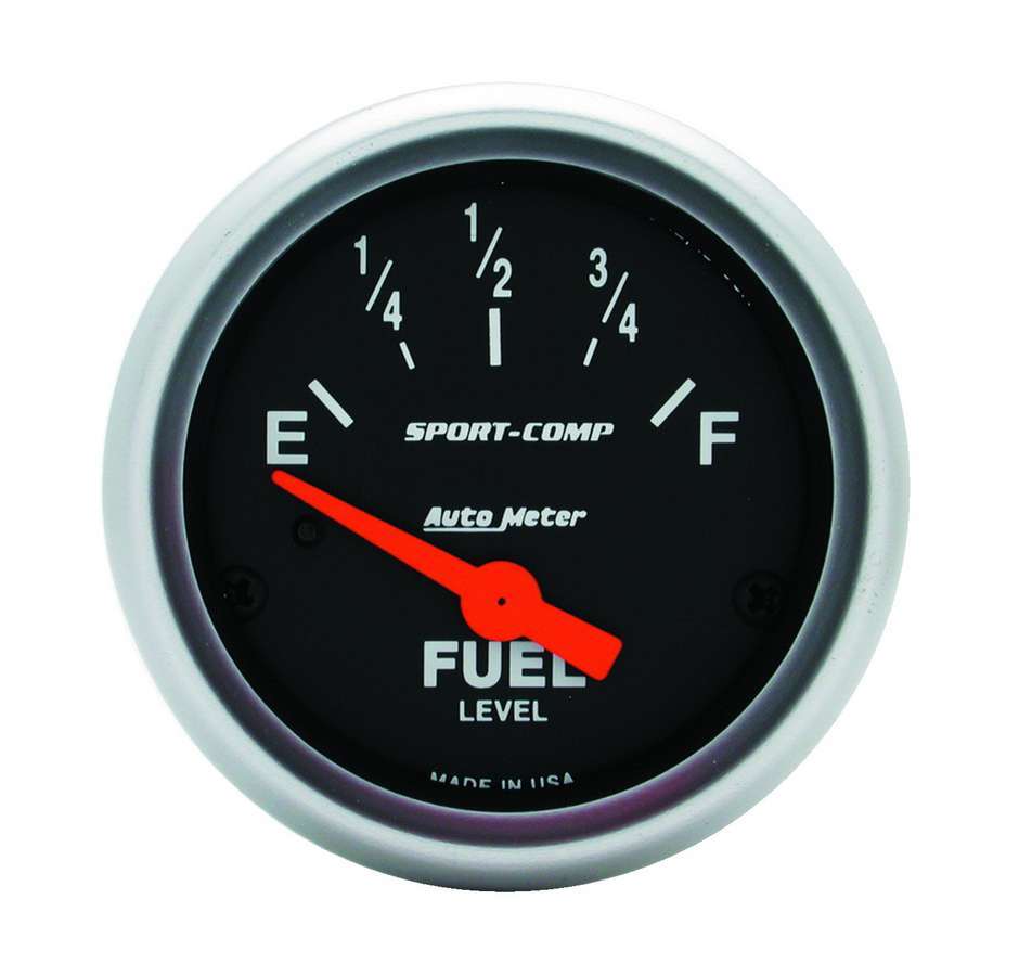 AutoMeter Fuel Level Gauge - Sport-Comp - 240-33 ohm - Electric - Analog - Short Sweep - 2-1/16 in Diameter - Black Face - Each