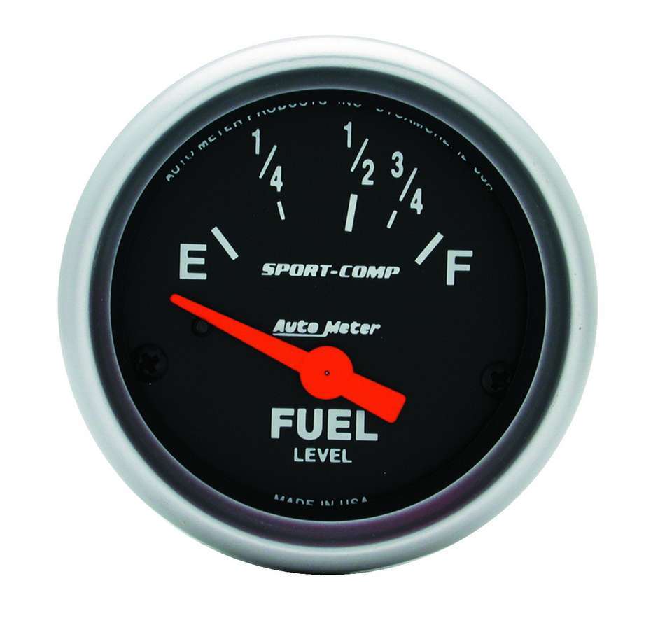 AutoMeter Fuel Level Gauge - Sport-Comp - 16-158 ohm - Electric - Analog - Short Sweep - 2-1/16 in Diameter - Black Face - Each