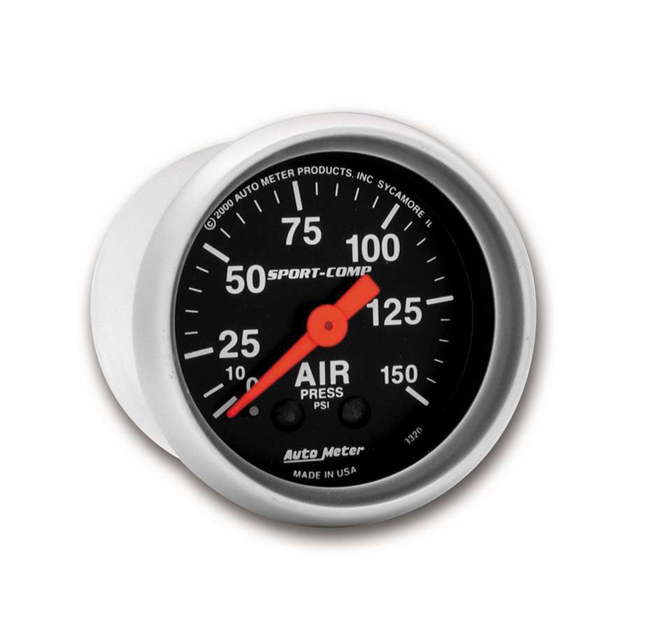 AutoMeter Air Pressure Gauge - Sport-Comp - 0-150 psi - Mechanical - Analog - 2-1/16 in Diameter - Black Face - Each