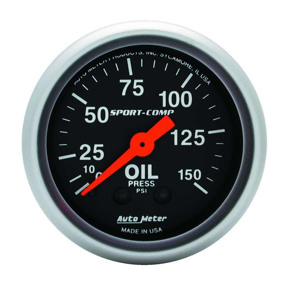 AutoMeter Oil Pressure Gauge - Sport-Comp - 0-150 psi - Mechanical - Analog - Full Sweep - 2-1/16 in Diameter - Black Face - Each