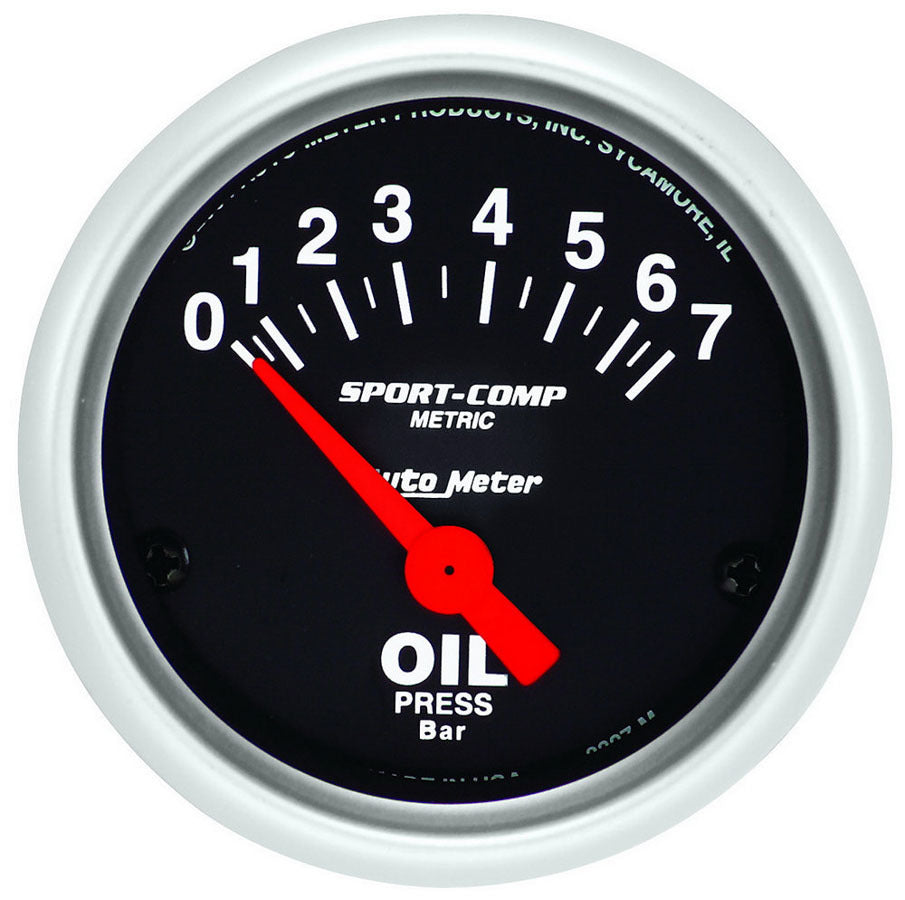 AutoMeter Oil Pressure Gauge - Sport-Comp - 0-7 bar - Electric - Analog - Short Sweep - 2-1/16 in Diameter - Black Face - Each