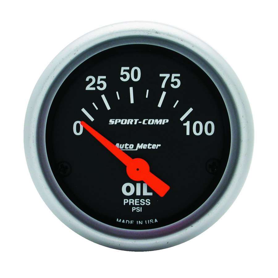 AutoMeter Oil Pressure Gauge - Sport-Comp - 0-100 psi - Electric - Analog - Short Sweep - 2-1/16 in Diameter - Black Face - Each