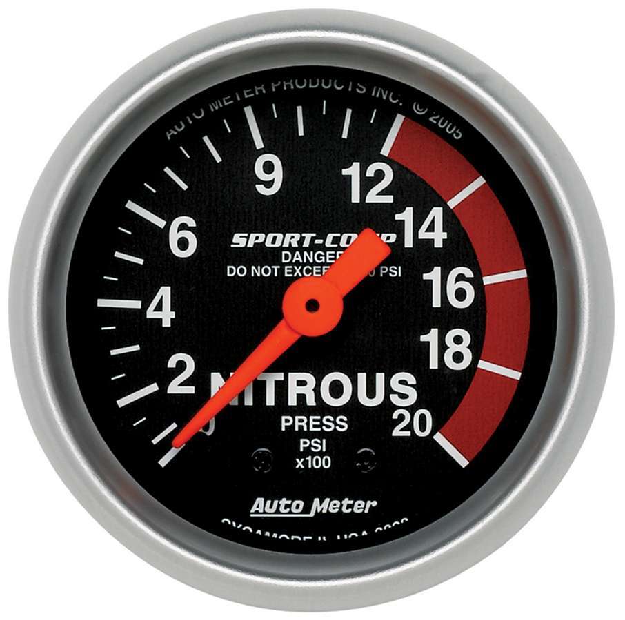 AutoMeter Nitrous Pressure Gauge - Sport-Comp - 0-2000 psi - Mechanical - Analog - Full Sweep - 2-1/16 in Diameter - Black Face - Each