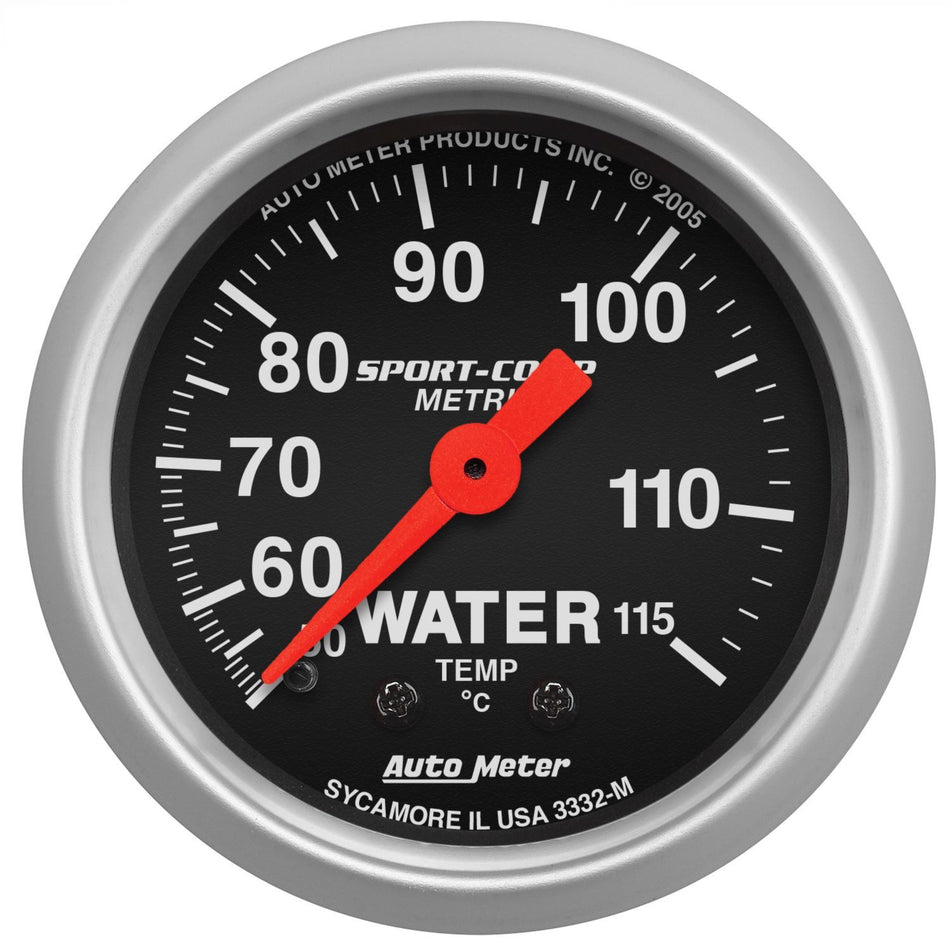 AutoMeter Water Temperature Gauge - Sport-Comp - 50-115 Degree C - Mechanical - Analog - Full Sweep - 2-1/16 in Diameter - Black Face - Each