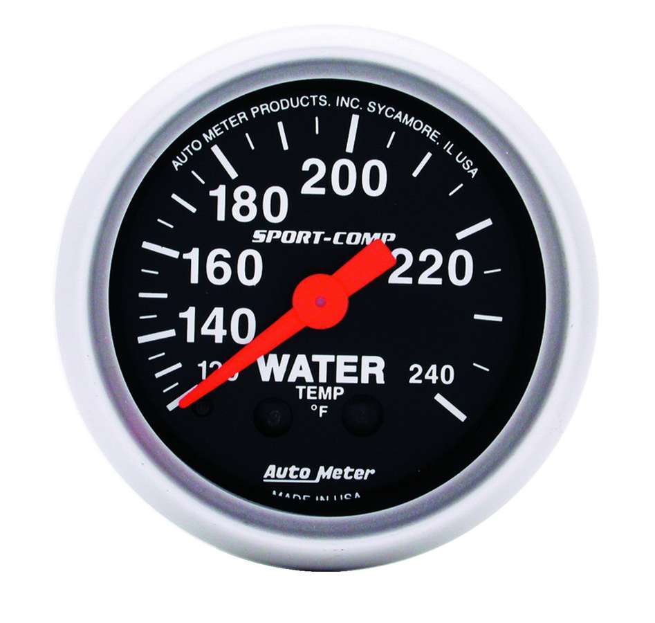 AutoMeter Water Temperature Gauge - Sport-Comp - 120-240 Degree F - Mechanical - Analog - Full Sweep - 2-1/16 in Diameter - Black Face - Each