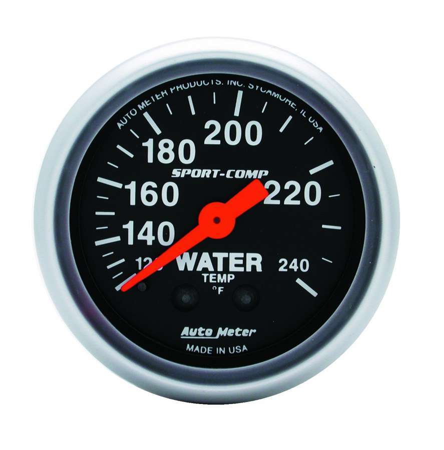 AutoMeter Water Temperature Gauge - Sport-Comp - 120-240 Degree F - Mechanical - Analog - Full Sweep - 2-1/16 in Diameter - Black Face - Each