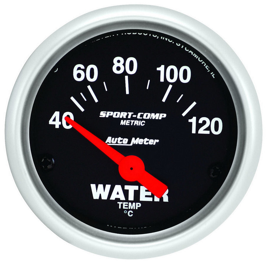 AutoMeter Water Temperature Gauge - Sport-Comp - 40-120 Degree C - Electric - Analog - Short Sweep - 2-1/16 in Diameter - Black Face - Each