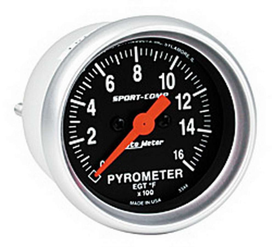 AutoMeter EGT Gauge - Sport-Comp - 0-1600 Degree F - Electric - Analog - Full Sweep - 2-1/16 in Diameter - Black Face - Each