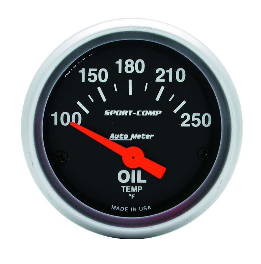 AutoMeter Oil Temperature Gauge - Sport Comp - 100-250 Degree F - Electric - Analog - Short Sweep - 2-1/16 in Diameter - Black Face - Each