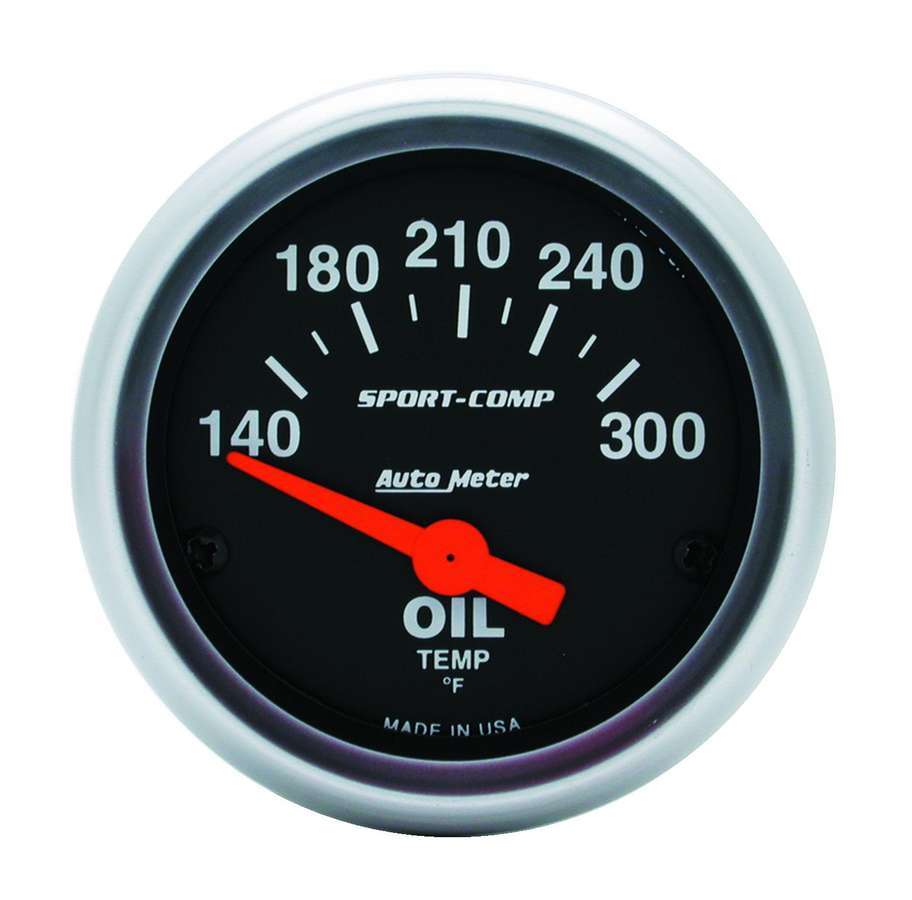 AutoMeter Oil Temperature Gauge - Sport-Comp - 140-300 Degree F - Electric - Analog - Short Sweep - 2-1/16 in Diameter - Black Face - Each