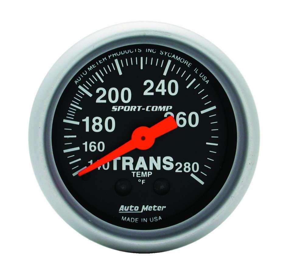 AutoMeter Transmission Temperature Gauge - Sport-Comp - 140-280 Degree F - Mechanical - Analog - Full Sweep - 2-1/16 in Diameter - Black Face - Each
