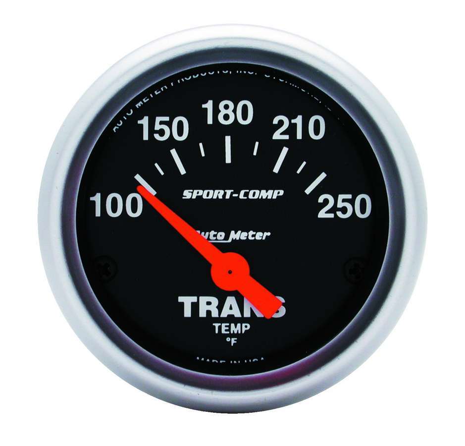 AutoMeter Transmission Temperature Gauge - Sport-Comp - 100-250 Degree F - Electric - Analog - Short Sweep - 2-1/16 in Diameter - Black Face - Each