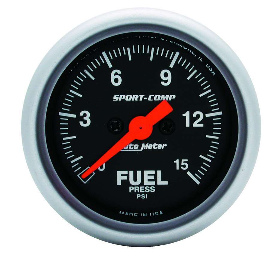 AutoMeter Fuel Pressure Gauge - Sport-Comp - 0-15 psi - Electric - Analog - Full Sweep - 2-1/16 in Diameter - Black Face - Each