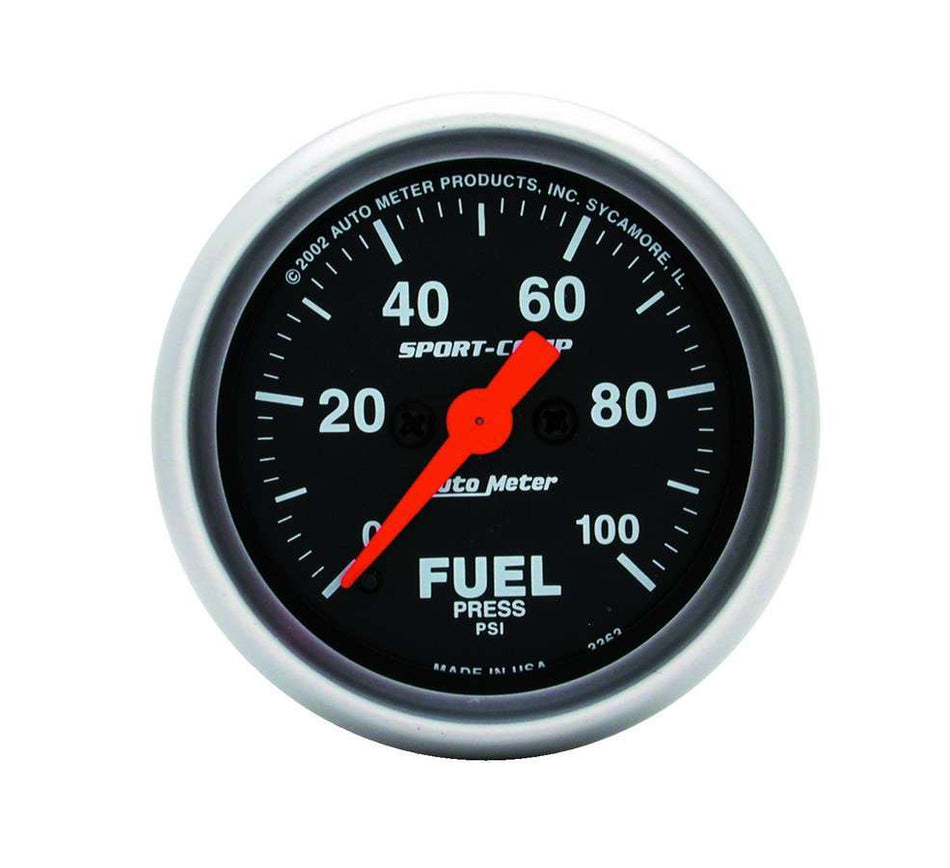 AutoMeter Fuel Pressure Gauge - Sport-Comp - 0-100 psi - Electric - Analog - Full Sweep - 2-1/16 in Diameter - Black Face - Each