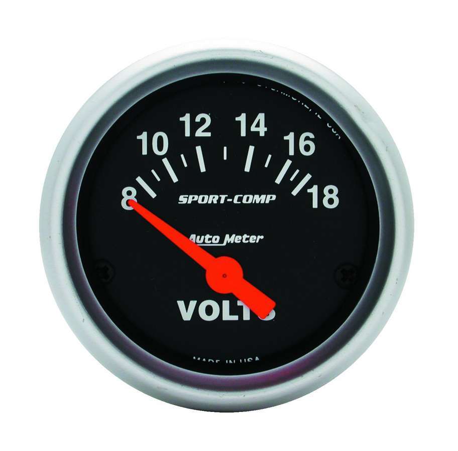 AutoMeter Voltmeter - Sport-Comp - 8-18V - Electric - Analog - Short Sweep - 2-1/16 in Diameter - Black Face - Each