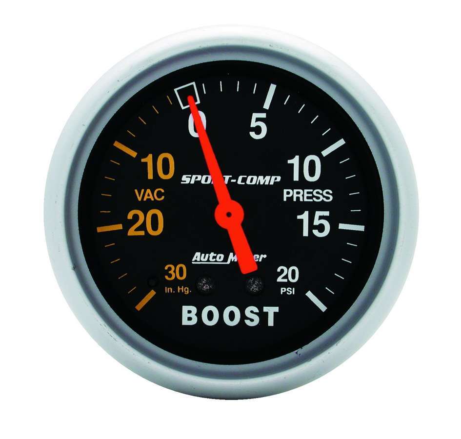 AutoMeter Boost / Vacuum Gauge - Sport-Comp - 30 in HG-20 psi - Mechanical - Analog - 2-5/8 in Diameter - Black Face - Each