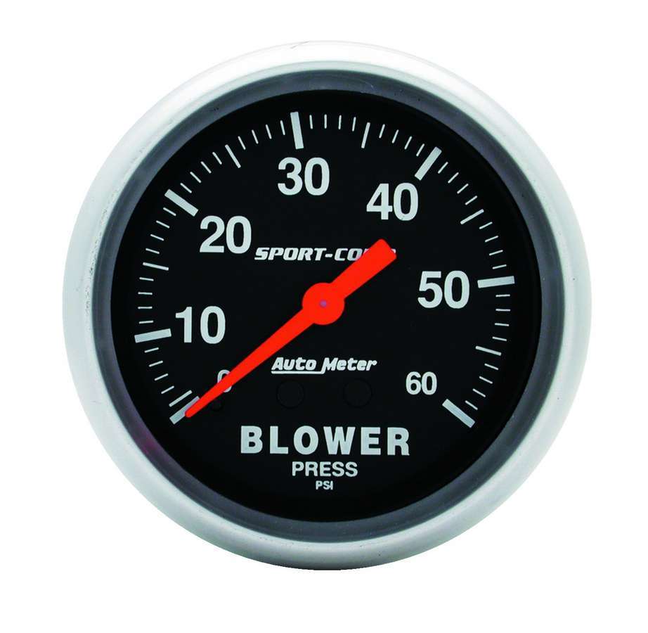 AutoMeter Blower Pressure Gauge - Sport-Comp - 0-60 psi - Mechanical - Analog - 2-5/8 in Diameter - Black Face - Each