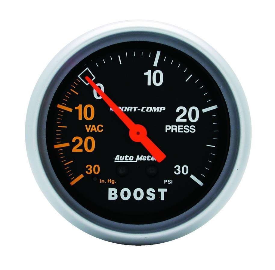 AutoMeter Boost / Vacuum Gauge - Sport-Comp - 30 in HG-30 psi - Mechanical - Analog - 2-5/8 in Diameter - Black Face - Each