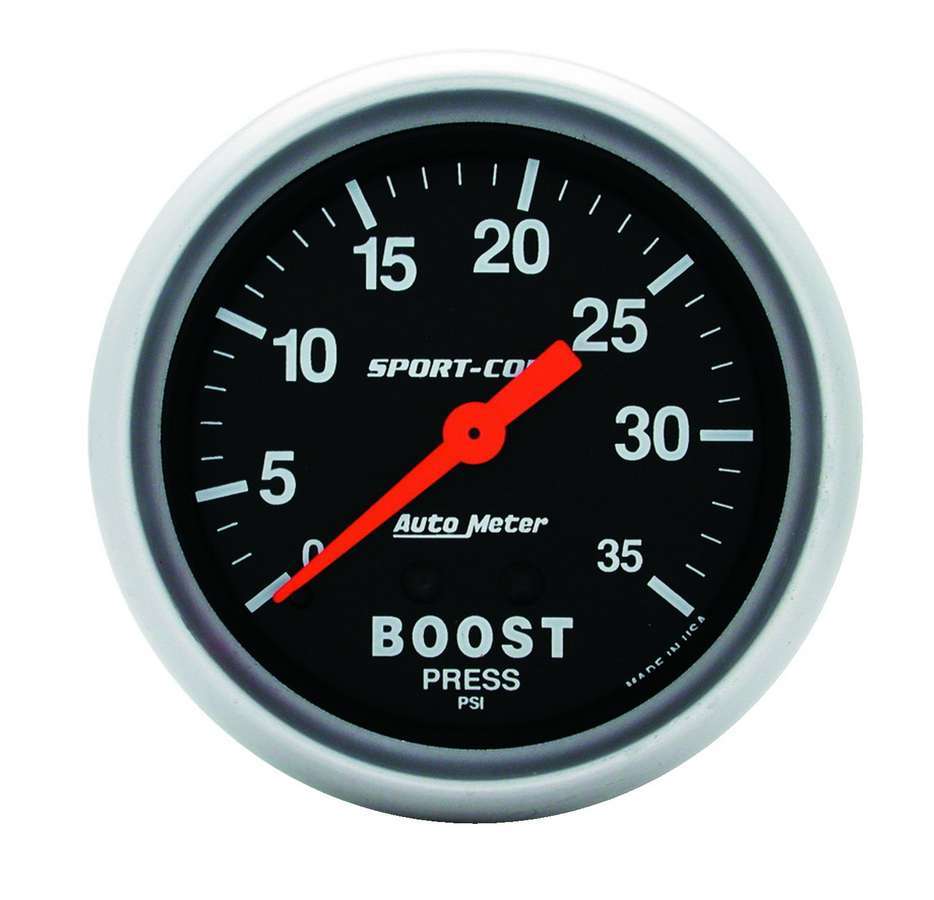 AutoMeter Boost Gauge - Sport Comp - 0-35 psi - Mechanical - Analog - 2-5/8 in Diameter - Black Face - Each