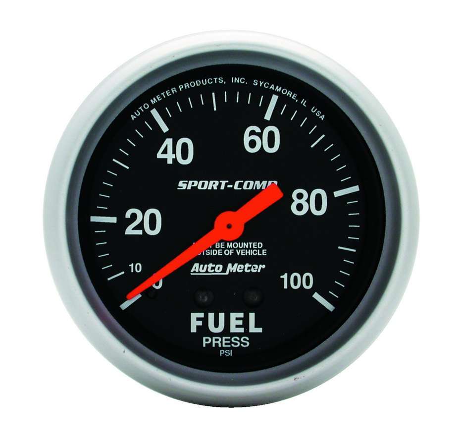 AutoMeter Fuel Pressure Gauge - Sport-Comp - 0-100 psi - Mechanical - Analog - Full Sweep - 2-5/8 in Diameter - Black Face - Each