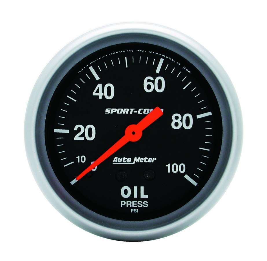 AutoMeter Oil Pressure Gauge - Sport-Comp - 0-100 psi - Mechanical - Analog - Full Sweep - 2-5/8 in Diameter - Black Face - Each