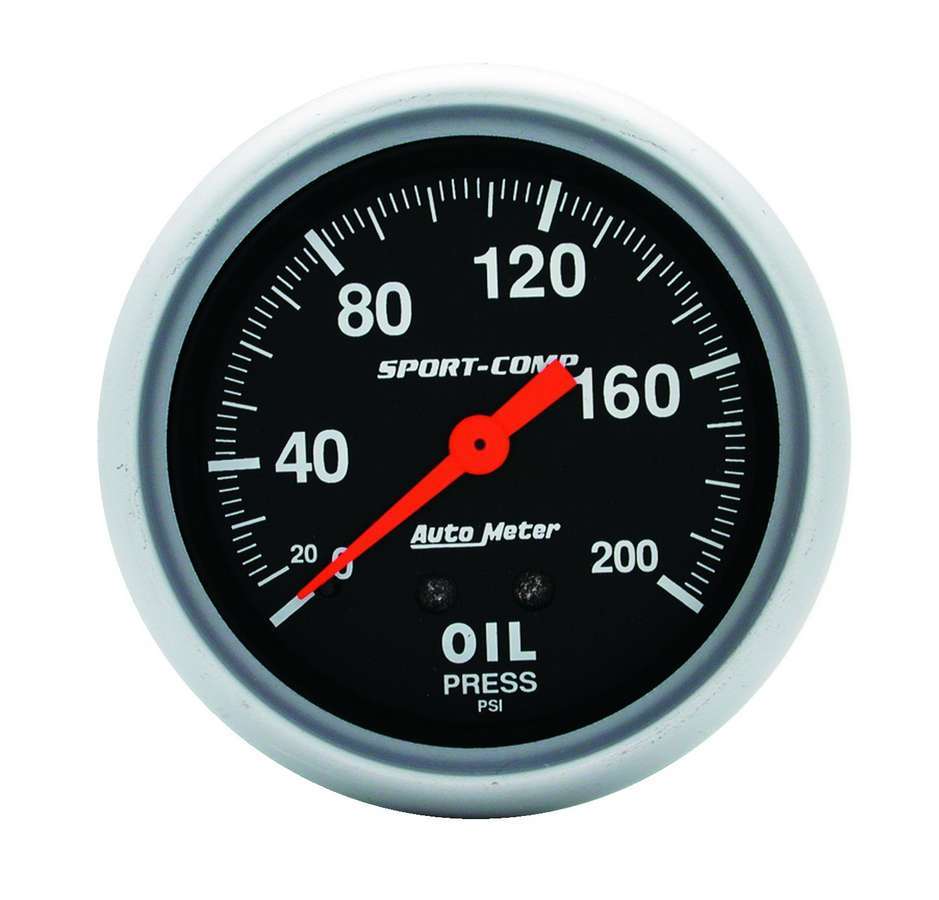 AutoMeter Oil Pressure Gauge - Sport-Comp - 0-200 psi - Mechanical - Analog - Full Sweep - 2-5/8 in Diameter - Black Face - Each