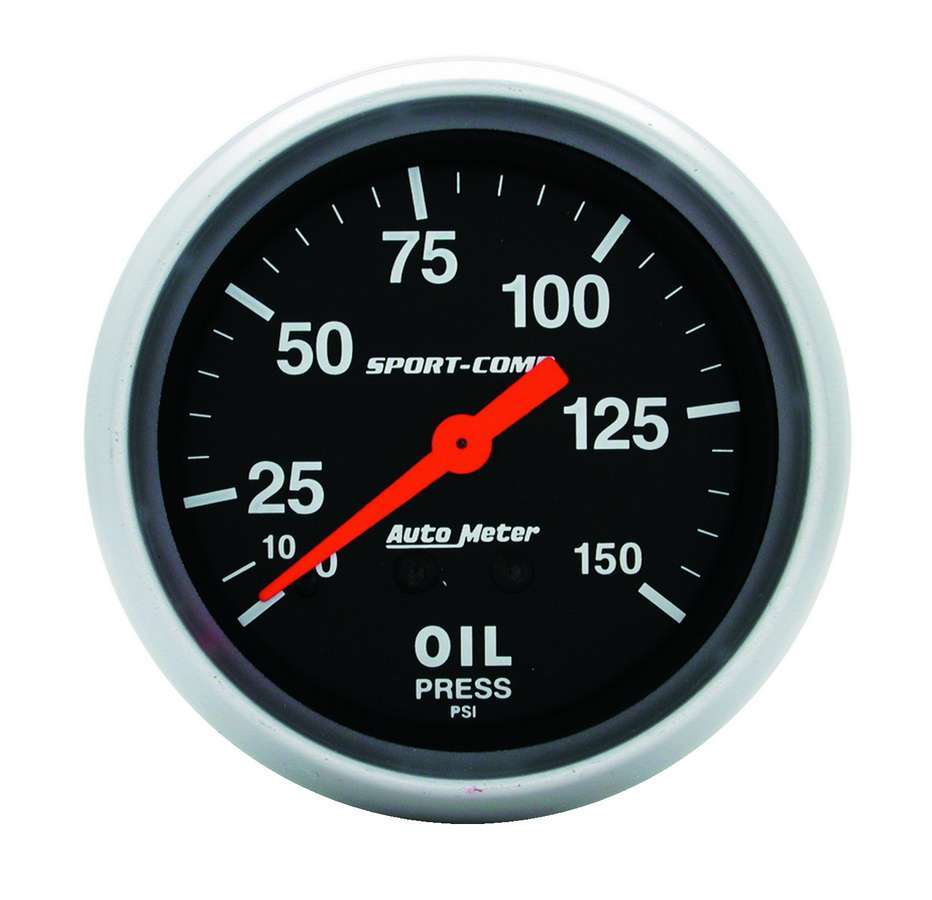 AutoMeter Oil Pressure Gauge - Sport-Comp - 0-150 psi - Mechanical - Analog - Full Sweep - 2-5/8 in Diameter - Black Face - Each
