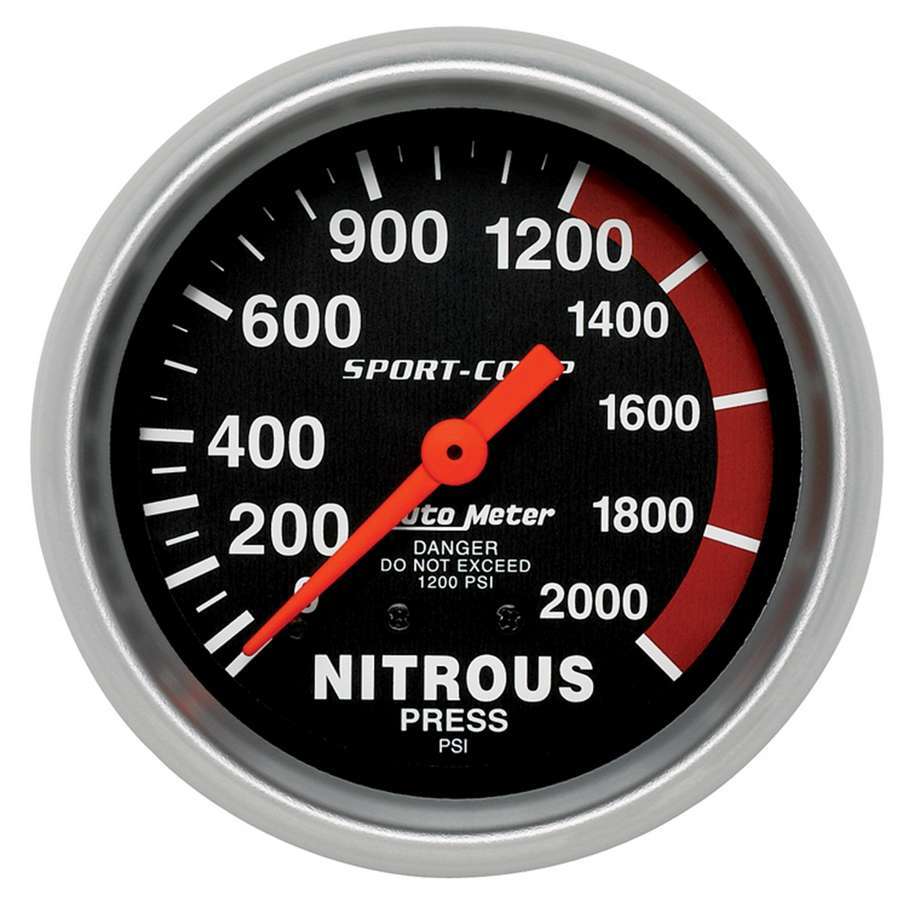 AutoMeter Nitrous Pressure Gauge - Sport-Comp - 0-2000 psi - Mechanical - Analog - Full Sweep - 2-5/8 in Diameter - Black Face - Each
