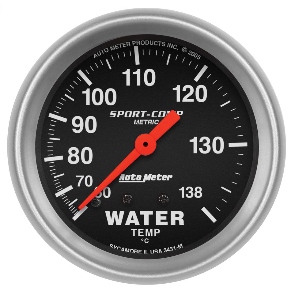 AutoMeter Water Temperature Gauge - Sport-Comp - 60-140 Degree C - Mechanical - Analog - Full Sweep - 2-5/8 in Diameter - Black Face - Each