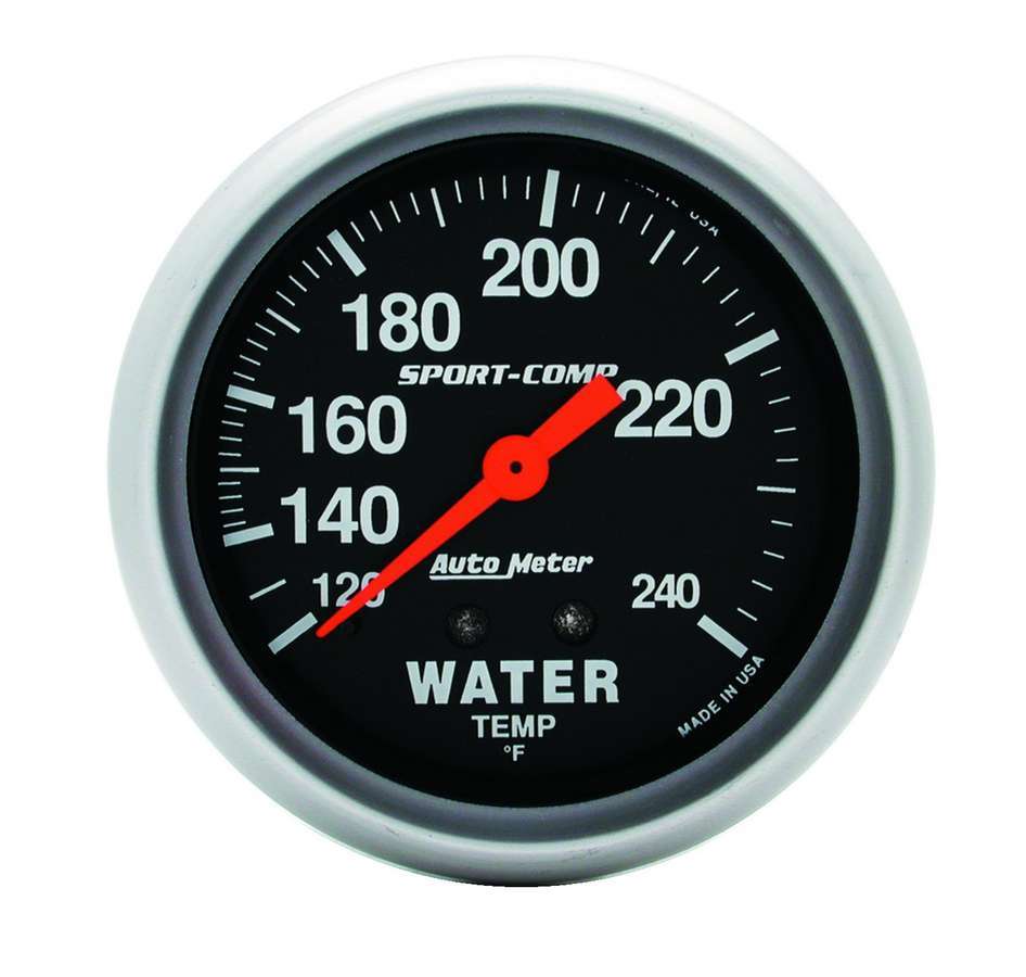 AutoMeter Water Temperature Gauge - Sport-Comp - 120-240 Degree F - Mechanical - Analog - Full Sweep - 2-5/8 in Diameter - Black Face - Each