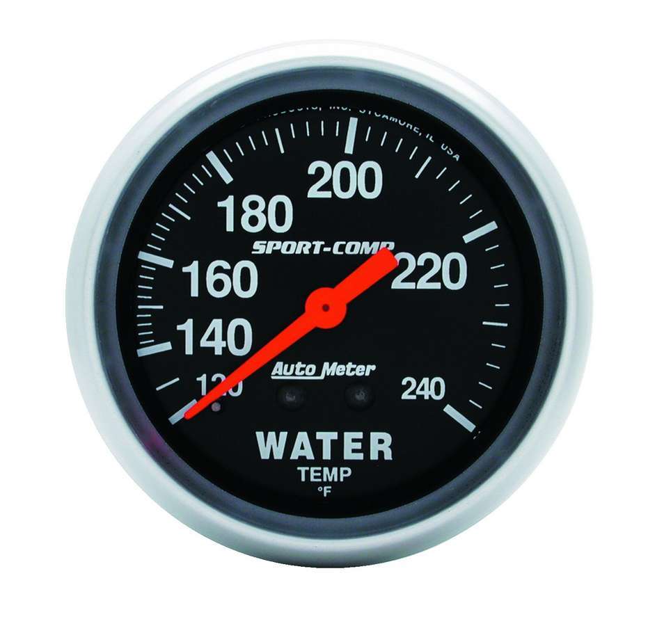 AutoMeter Water Temperature Gauge - Sport-Comp - 120-240 Degree F - Mechanical - Analog - Full Sweep - 2-5/8 in Diameter - Black Face - Each
