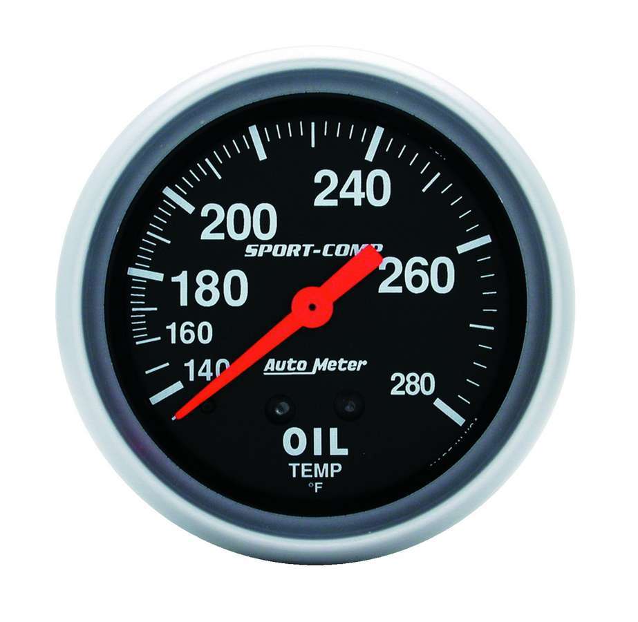 AutoMeter Oil Temperature Gauge - Sport-Comp - 140-280 Degree F - Mechanical - Analog - Full Sweep - 2-5/8 in Diameter - Black Face - Each
