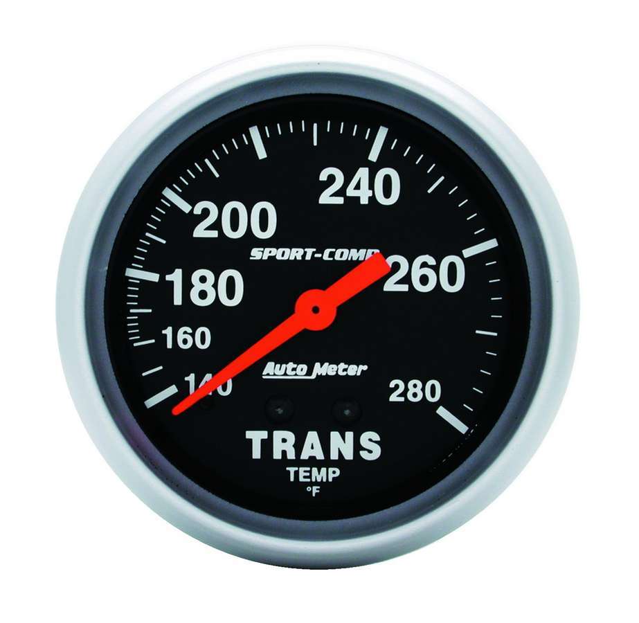 AutoMeter Transmission Temperature Gauge - Sport-Comp - 140-280 Degree F - Mechanical - Analog - Full Sweep - 2-5/8 in Diameter - Black Face - Each