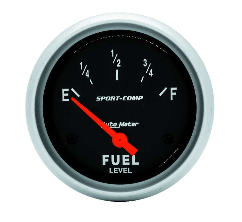 AutoMeter Fuel Level Gauge - Sport-Comp - 0-90 ohm - Electric - Analog - Short Sweep - 2-5/8 in Diameter - Black Face - Each