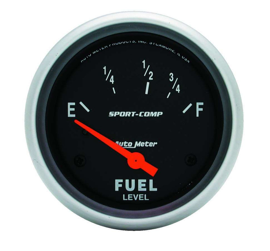 AutoMeter Fuel Level Gauge - Sport-Comp - 240-33 ohm - Electric - Analog - Short Sweep - 2-5/8 in Diameter - Black Face - Each