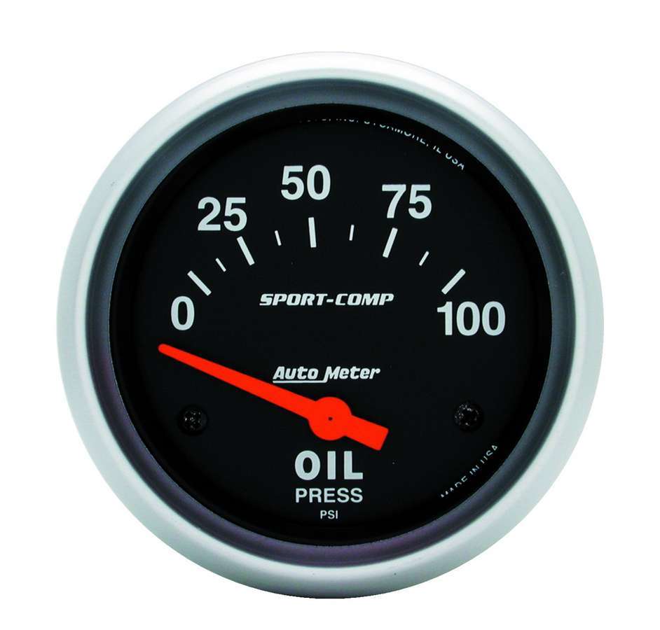 AutoMeter Oil Pressure Gauge - Sport-Comp - 0-100 psi - Electric - Analog - Short Sweep - 2-5/8 in Diameter - Black Face - Each