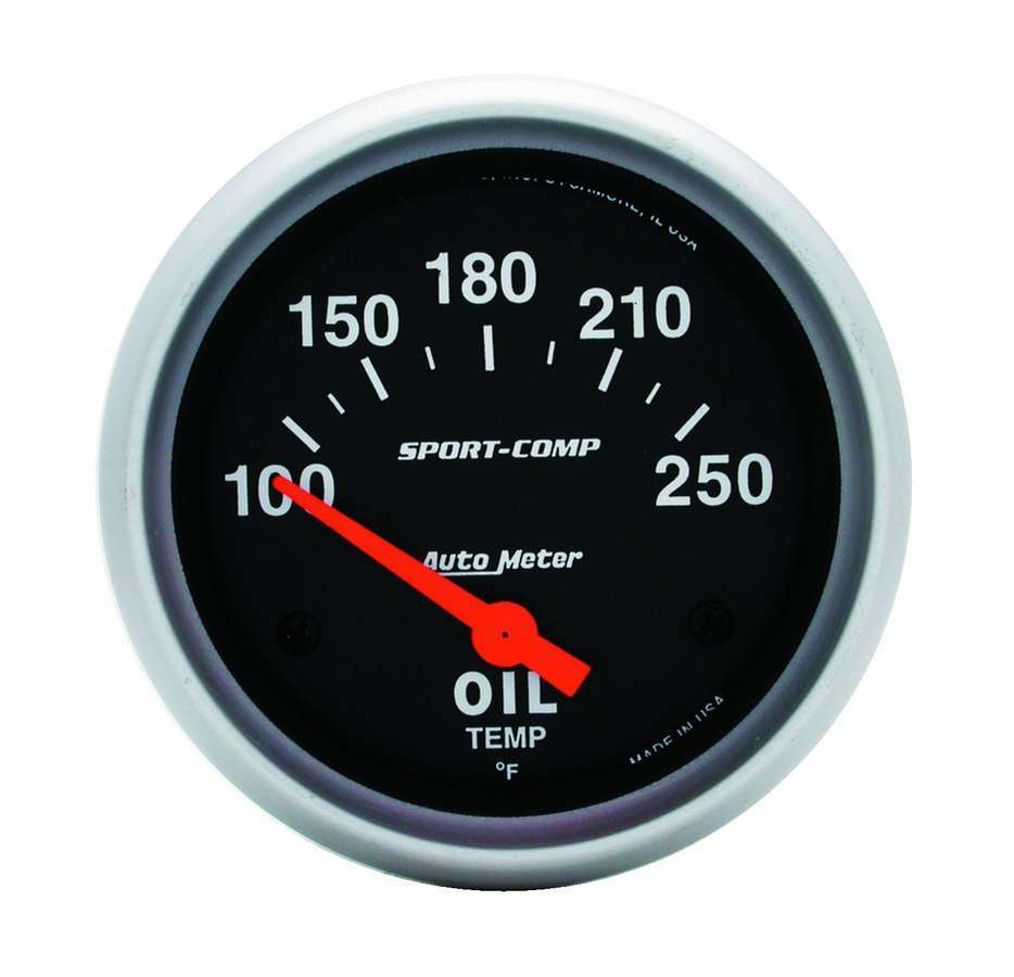 AutoMeter Oil Temperature Gauge - Sport Comp - 100-250 Degree F - Electric - Analog - Short Sweep - 2-5/8 in Diameter - Black Face - Each