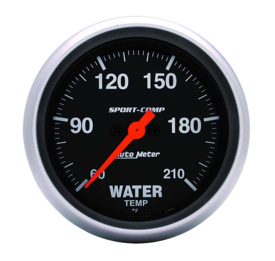 AutoMeter Water Temperature Gauge - Sport-Comp - 60-210 Degree F - Electric - Analog - Full Sweep - 2-5/8 in Diameter - Black Face - Each