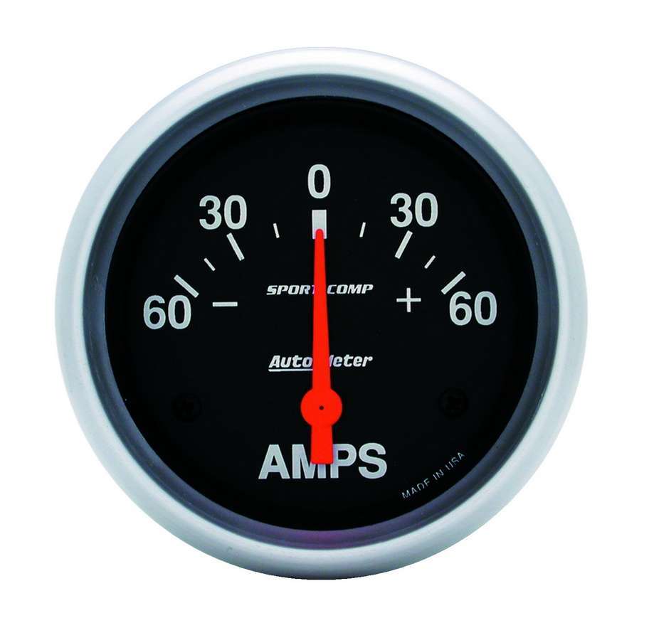 AutoMeter Ammeter - Sport-Comp - 60-0-60 amps - Electric - Analog - Short Sweep - 2-1/16 in Diameter - Black Face - Each