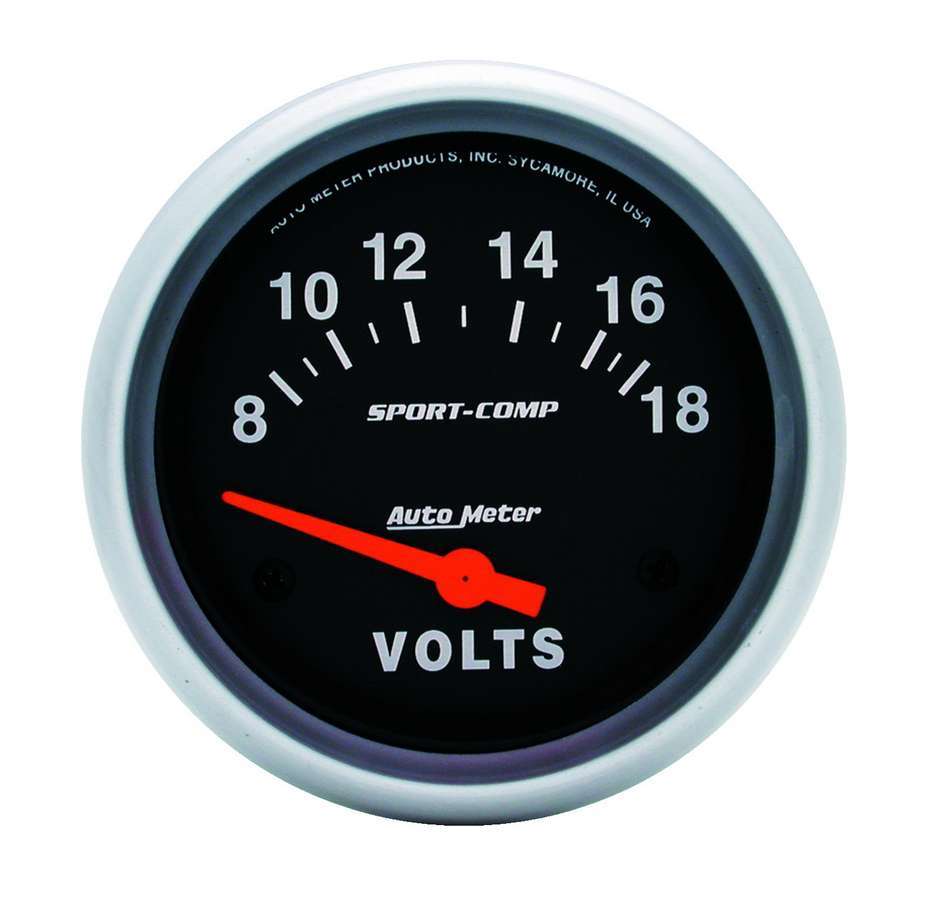 AutoMeter Voltmeter - Sport-Comp - 8-18V - Electric - Analog - Short Sweep - 2-5/8 in Diameter - Black Face - Each