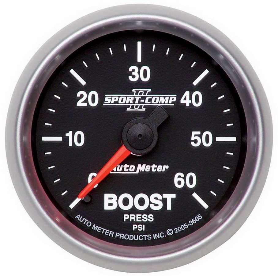 AutoMeter Boost Gauge - Sport-Comp II - 0-60 psi - Mechanical - Analog - 2-1/16 in Diameter - Black Face - Each
