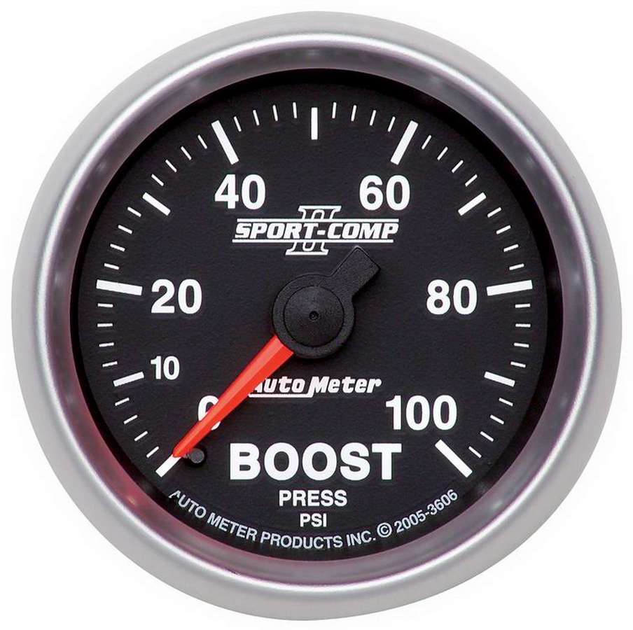 AutoMeter Boost Gauge - Sport-Comp II - 0-100 psi - Mechanical - Analog - 2-1/16 in Diameter - Black Face - Each