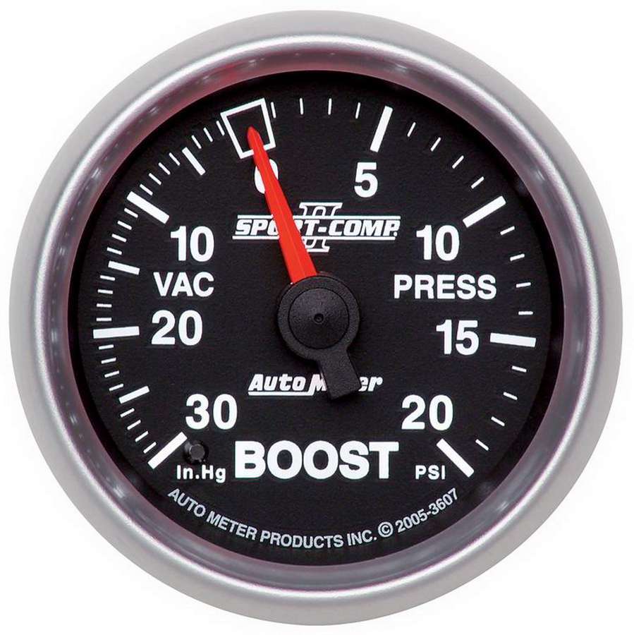 AutoMeter Boost / Vacuum Gauge - Sport-Comp II - 30 in HG-20 psi - Mechanical - Analog - 2-1/16 in Diameter - Black Face - Each