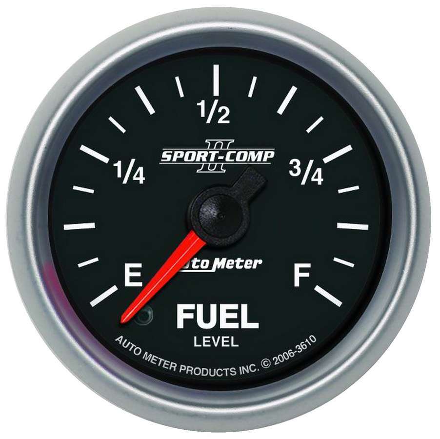 AutoMeter Fuel Level Gauge - Sport-Comp II - 0-280 ohm - Electric - Analog - Full Sweep - 2-1/16 in Diameter - Programmable - Black Face - Each