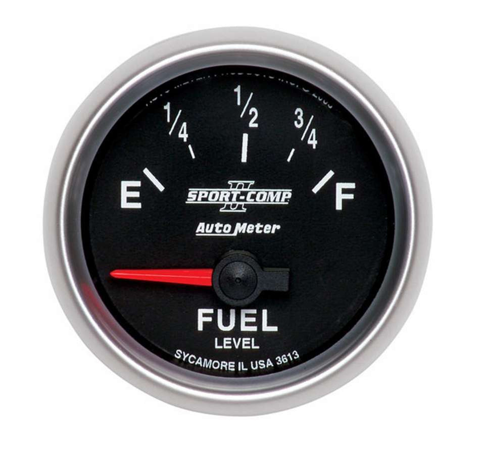 AutoMeter Fuel Level Gauge - Sport-Comp II - 0-90 ohm - Electric - Analog - Short Sweep - 2-1/16 in Diameter - Black Face - Each
